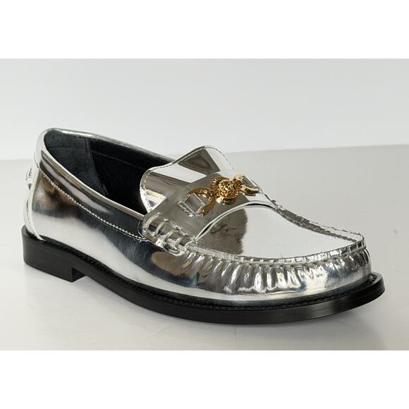 VERSACE Women’s Gold Medusa Silver Leather Loafers 7.5 US (37.5) 1012123 IT NIB